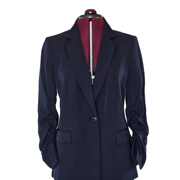 NWT Calvin Klein Women's Navy Rouched Sleeve Blazer Size 8 + Free Blouse - Picture 10 of 12